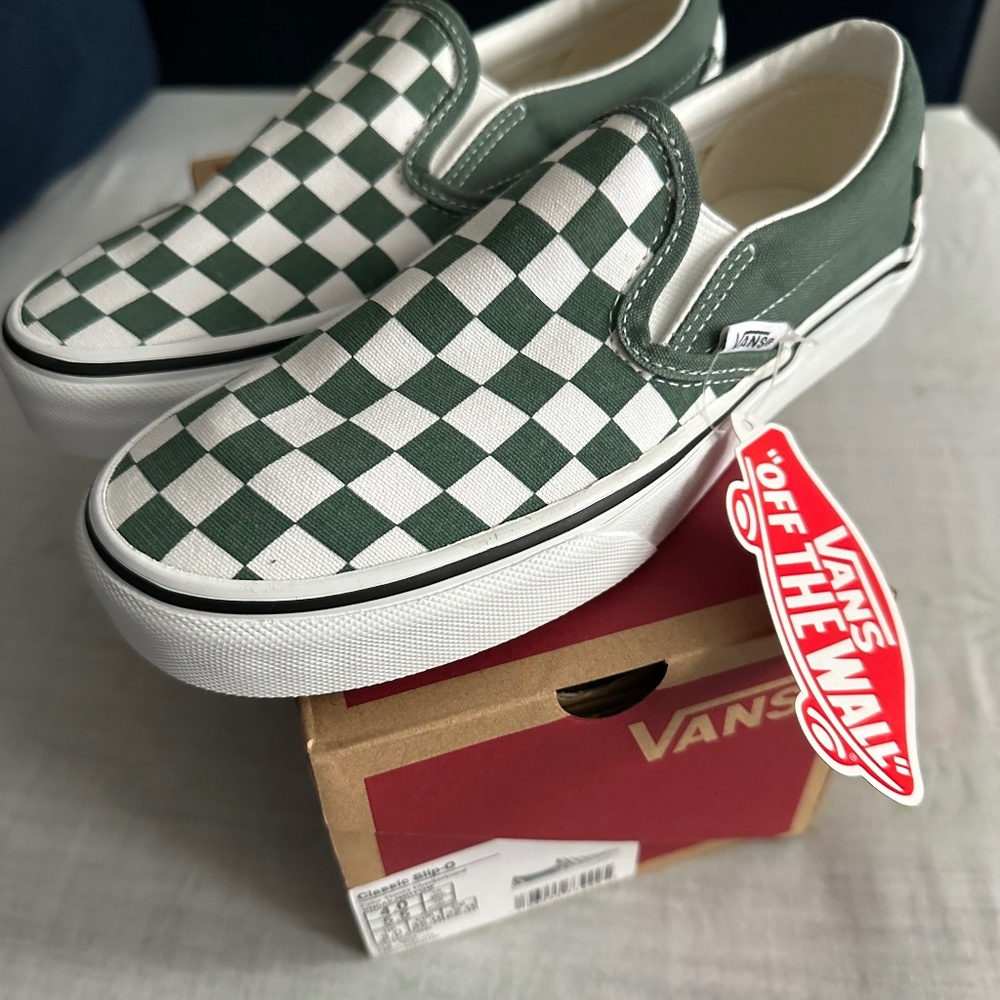 Vans Classic Slip-On Checkerboard Duck Green Size 5.5